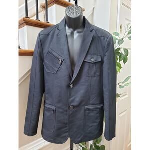 Platini Mens Black Cotton Single Breasted 2 Button Jacket Coat Size Medium